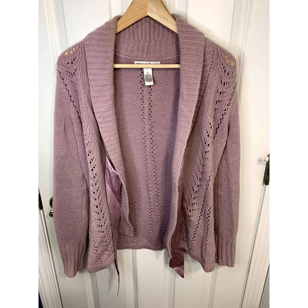 Marina Luna Lilac Purple Wool Angora Blend Open Front Tie Cardigan Size Small - Picture 2 of 4